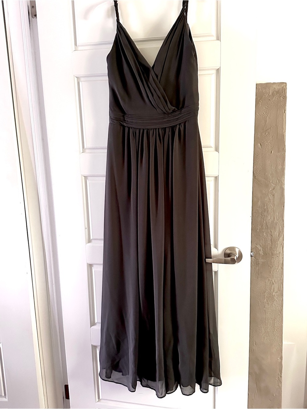 Levkoff A-line Long Charcoal Grey Bridesmaid Formal Wedding Dress chiffon